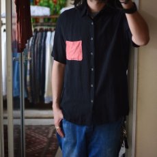 画像1: SILK×LINEN S/S SHIRT　 BLK×PNK　 表記M　 [HamburgCafe ORIGINAL RE-MAKE]  (1)