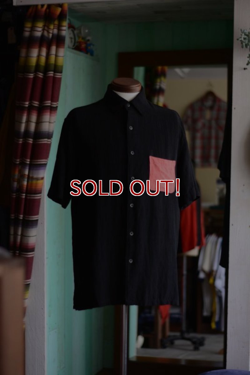 画像2: SILK×LINEN S/S SHIRT　 BLK×PNK　 表記M　 [HamburgCafe ORIGINAL RE-MAKE]  (2)