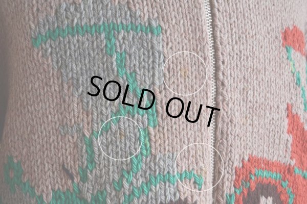 画像12: 1950s クラシックカー柄カウチンセーター  LIGHTNING ZIP コの字留め  実寸M