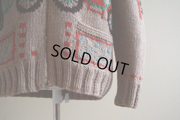 画像8: 1950s クラシックカー柄カウチンセーター  LIGHTNING ZIP コの字留め  実寸M