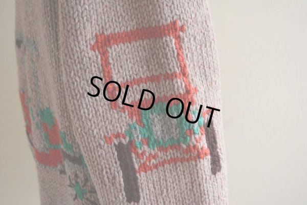 画像10: 1950s クラシックカー柄カウチンセーター  LIGHTNING ZIP コの字留め  実寸M