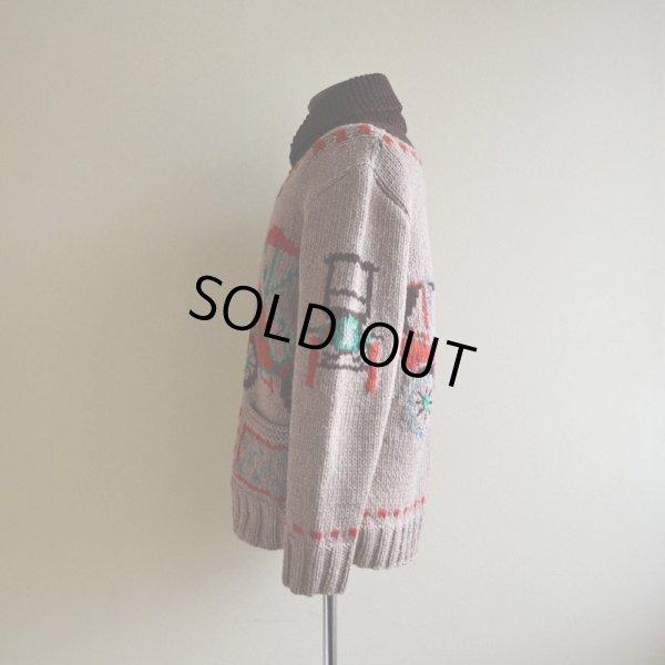 画像4: 1950s クラシックカー柄カウチンセーター  LIGHTNING ZIP コの字留め  実寸M