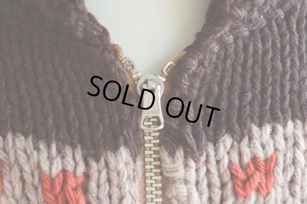 画像6: 1950s クラシックカー柄カウチンセーター  LIGHTNING ZIP コの字留め  実寸M