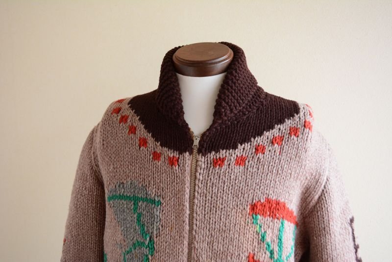 1950s クラシックカー柄カウチンセーター LIGHTNING ZIP コの字留め
