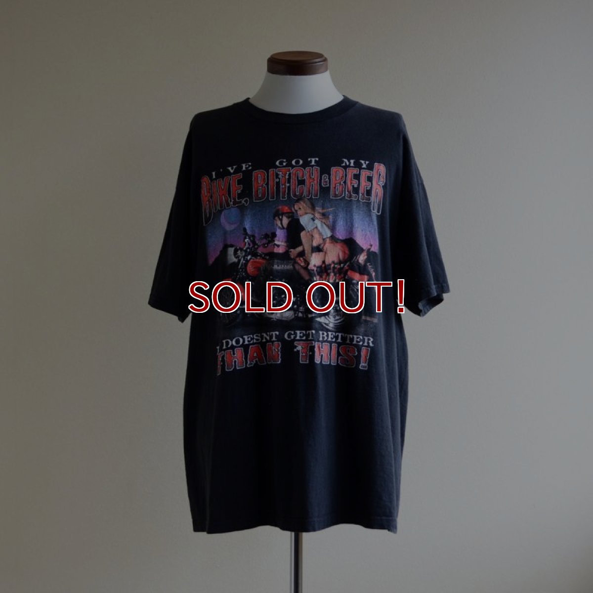 画像1: 1990s〜 I'VE GOT MY BIKE,BITCH&BEER モーターサイクルTシャツ　 セクシープリント　 表記XL  (1)