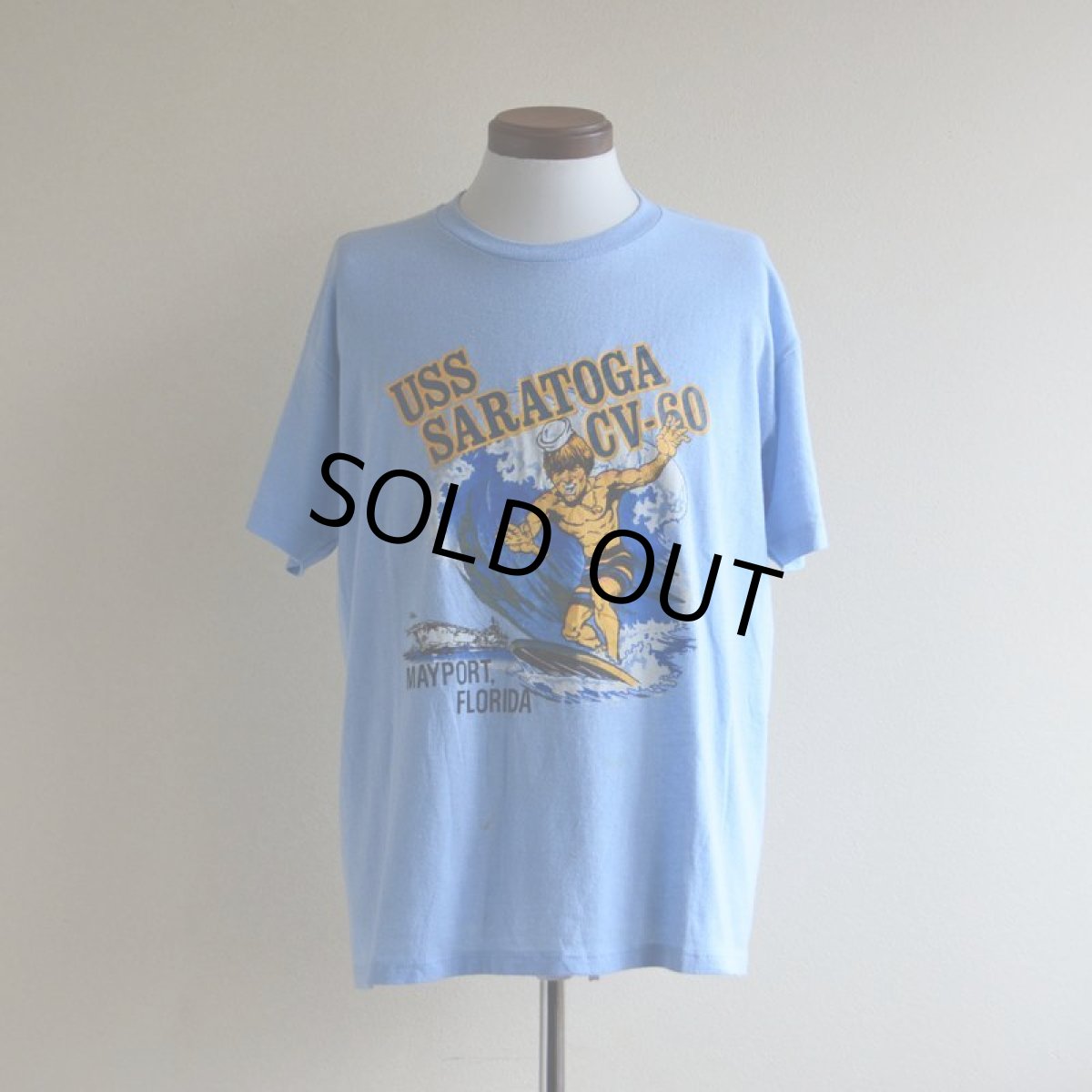 画像1: 1980s USS SARATOGA CV-60 プリントTシャツ　 実寸L  (1)