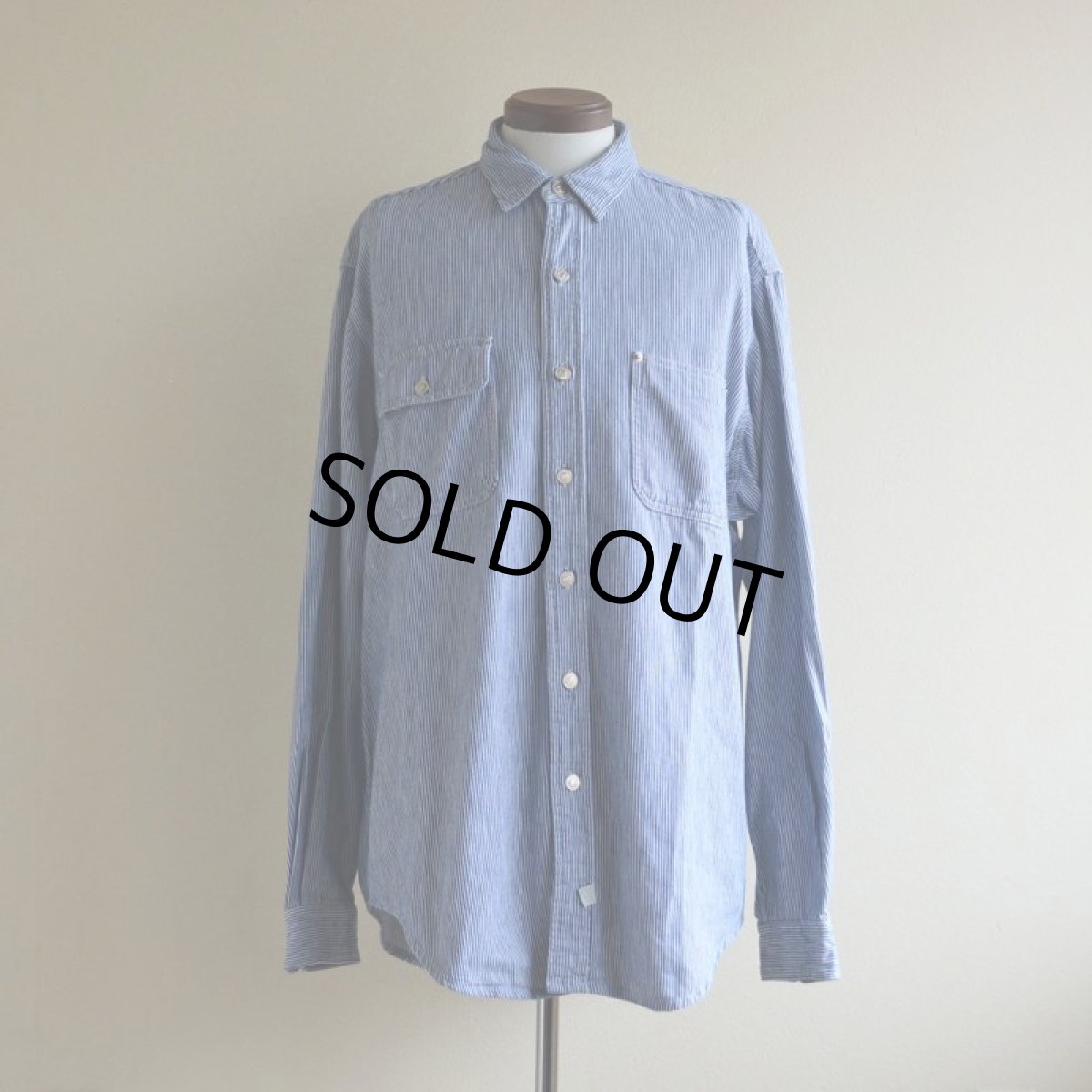 画像1: 1980-90s Polo RALPH LAUREN ガチャポケ ヒッコリーシャツ　 MADE IN USA　 表記XL  (1)