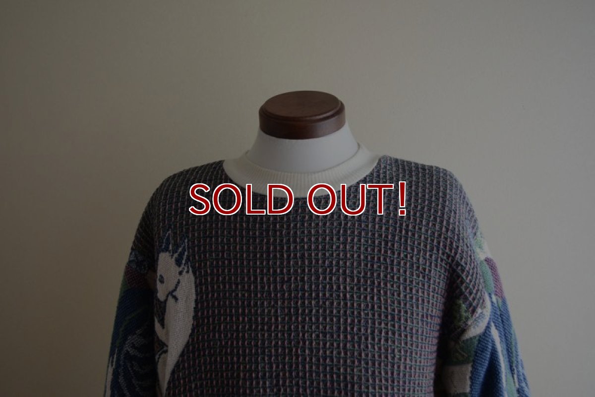 画像6: Sugar Street Weavers ネコ柄ゴブランコットンセーター　 MADE IN USA　 表記ONE SIZE  (6)