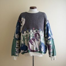 画像1: Sugar Street Weavers ネコ柄ゴブランコットンセーター　 MADE IN USA　 表記ONE SIZE  (1)
