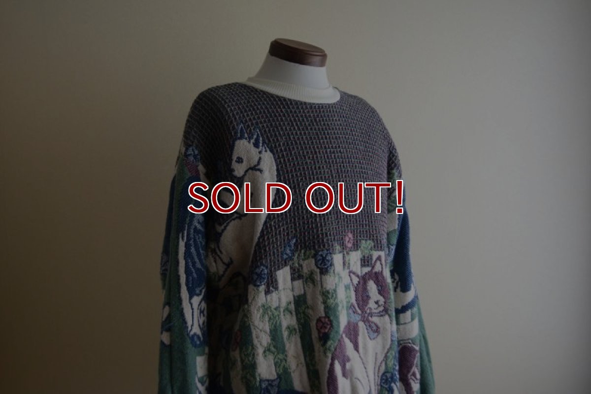 画像7: Sugar Street Weavers ネコ柄ゴブランコットンセーター　 MADE IN USA　 表記ONE SIZE  (7)