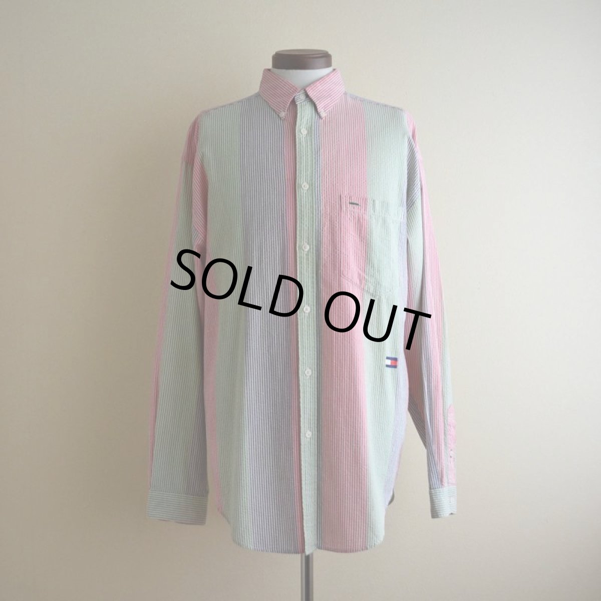 画像1: 1990s TOMMY HILFIGER シアサッカーBDシャツ　 表記L  (1)