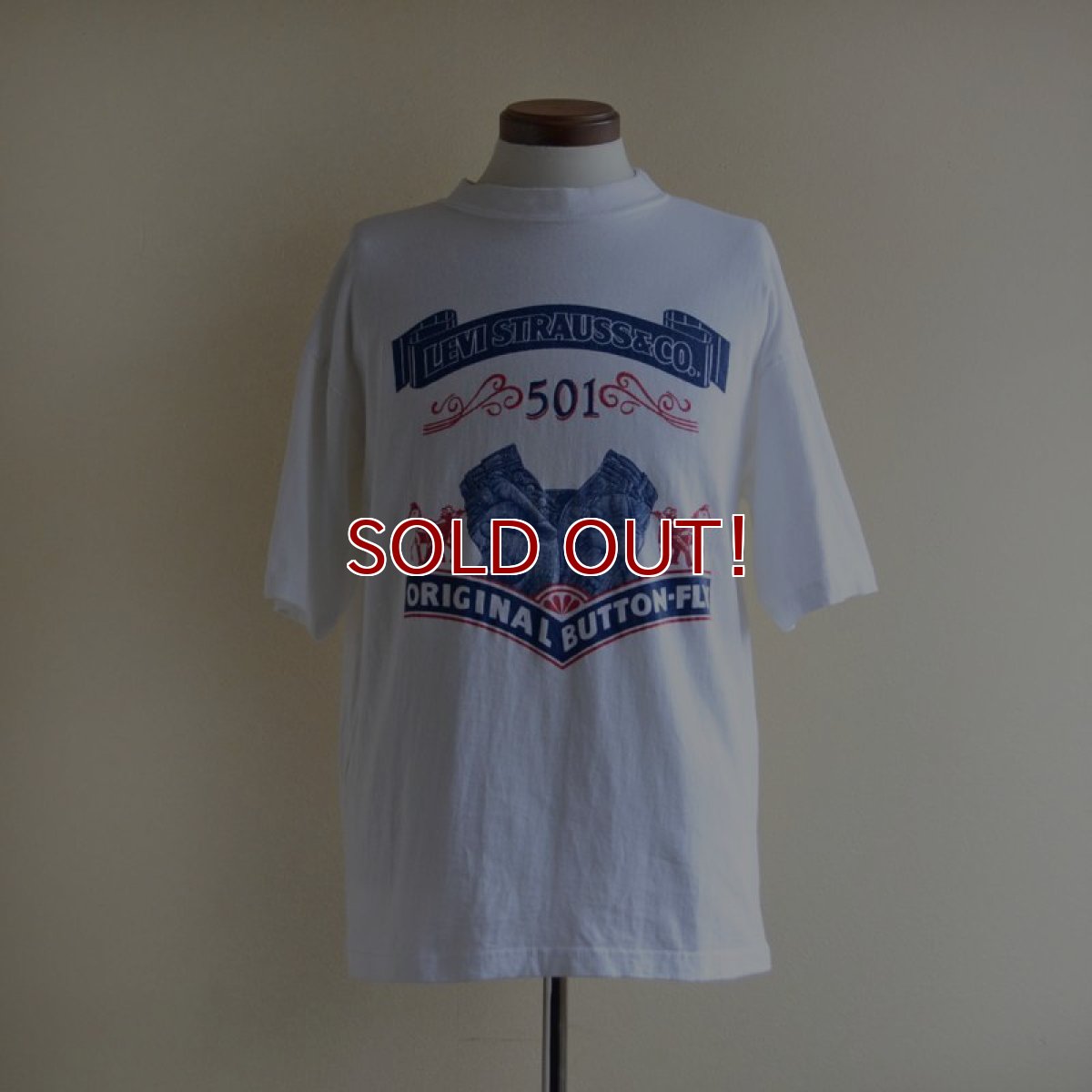 画像1: 1990s LEVI'S 501 プリントTシャツ　 MADE IN CANADA　 表記S-M (実寸L)  (1)