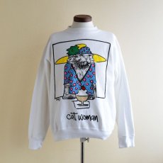 画像1: 1990s LISTEN HONEY 'cat woman' アートスウェット　 "MADE IN USA"　 表記M  (1)