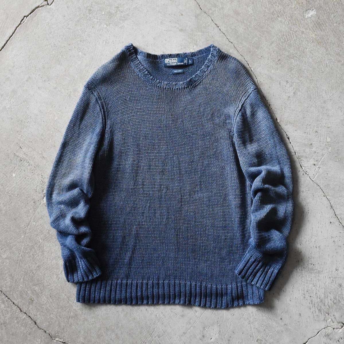 画像1: 1990s Polo by Ralph Lauren インディゴリネンニット　 表記L  (1)