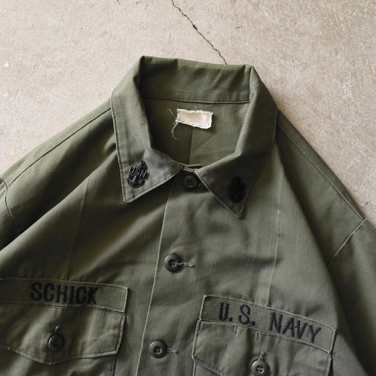画像6: 1970s US.NAVY SEABEES OG507ユーティリティシャツ　 表記17 1/2×36？  (6)