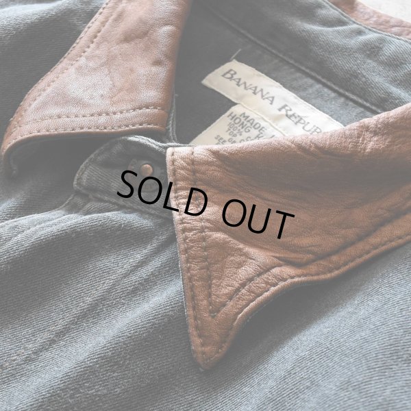 画像5: 1990s BANDANA REPUBLIC 襟レザーコットンシャツ　 表記M 