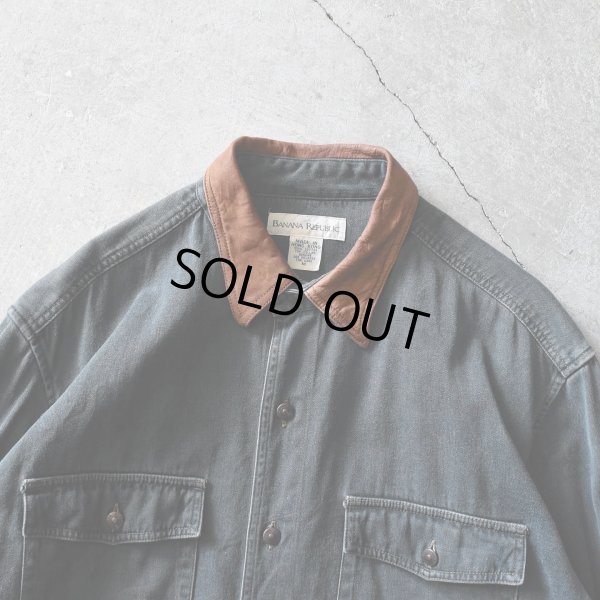 画像4: 1990s BANDANA REPUBLIC 襟レザーコットンシャツ　 表記M 