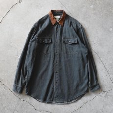 画像1: 1990s BANDANA REPUBLIC 襟レザーコットンシャツ　 表記M  (1)