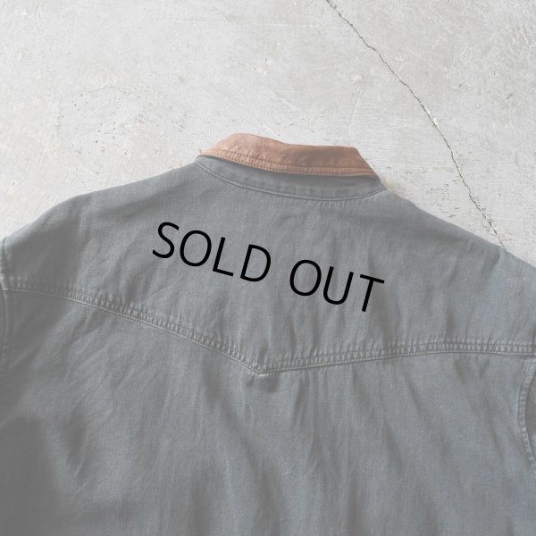 画像9: 1990s BANDANA REPUBLIC 襟レザーコットンシャツ　 表記M 