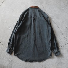 画像2: 1990s BANDANA REPUBLIC 襟レザーコットンシャツ　 表記M  (2)