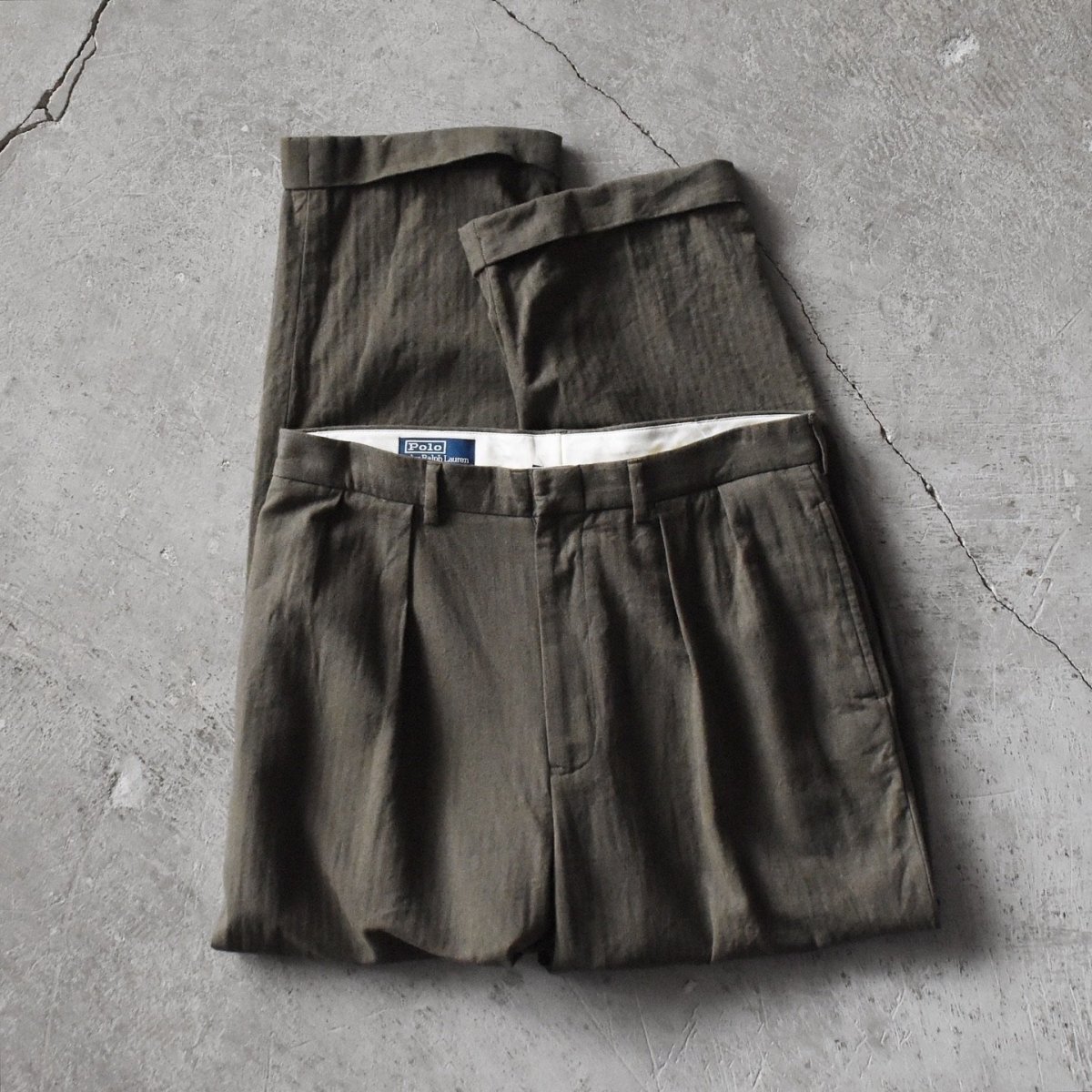画像1: Polo by Ralph Lauren ヘリンボーン2タックパンツ　 表記W34 L32  (1)