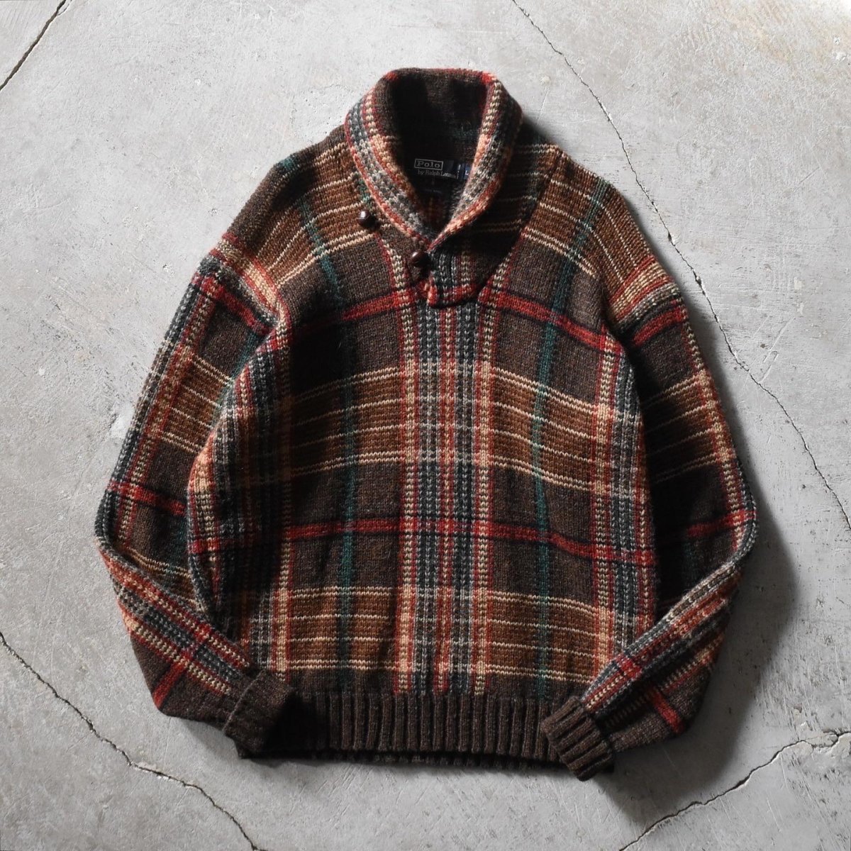 画像1: Polo by RalphLauren ショールカラーウールニットセーター　 表記L  (1)
