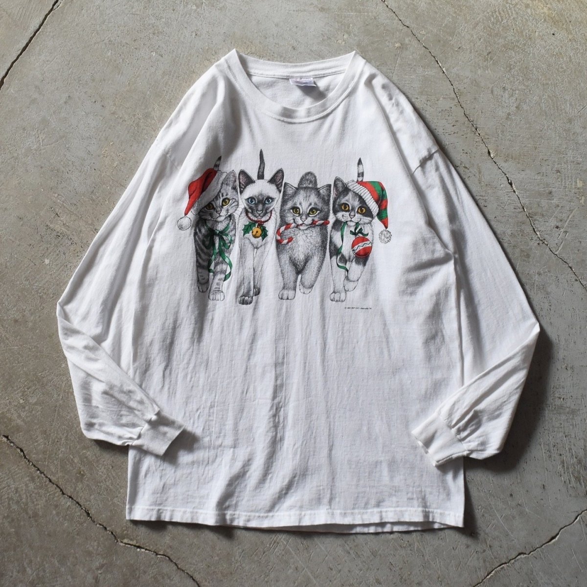 画像1: 1990s MERRY CHRISTMAS ねご L/S Tシャツ　 表記L  (1)
