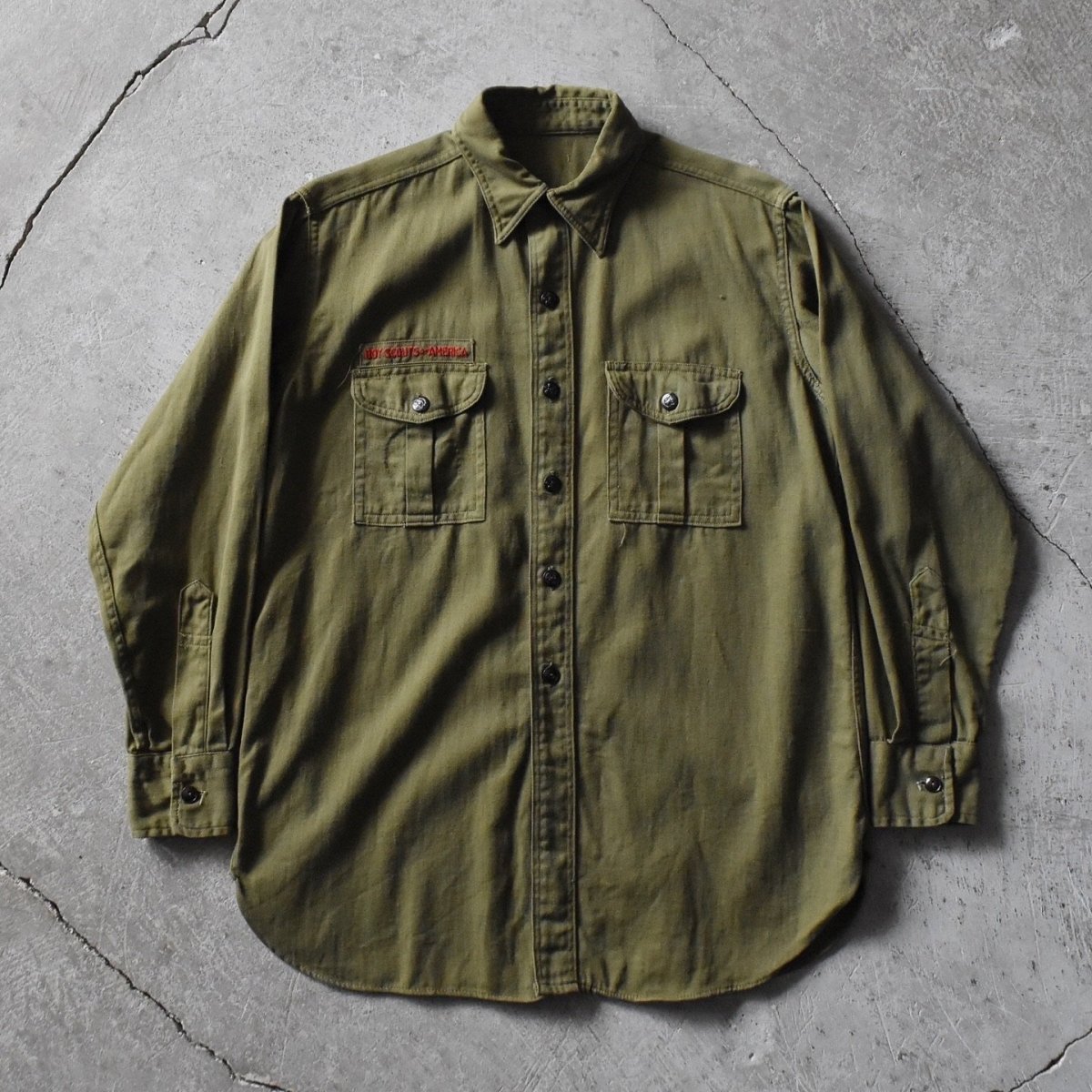 画像1: 1940s BSA BOY SCOUTS マチ付きシャツ　 "チェンジボタン"　 実寸ML  (1)