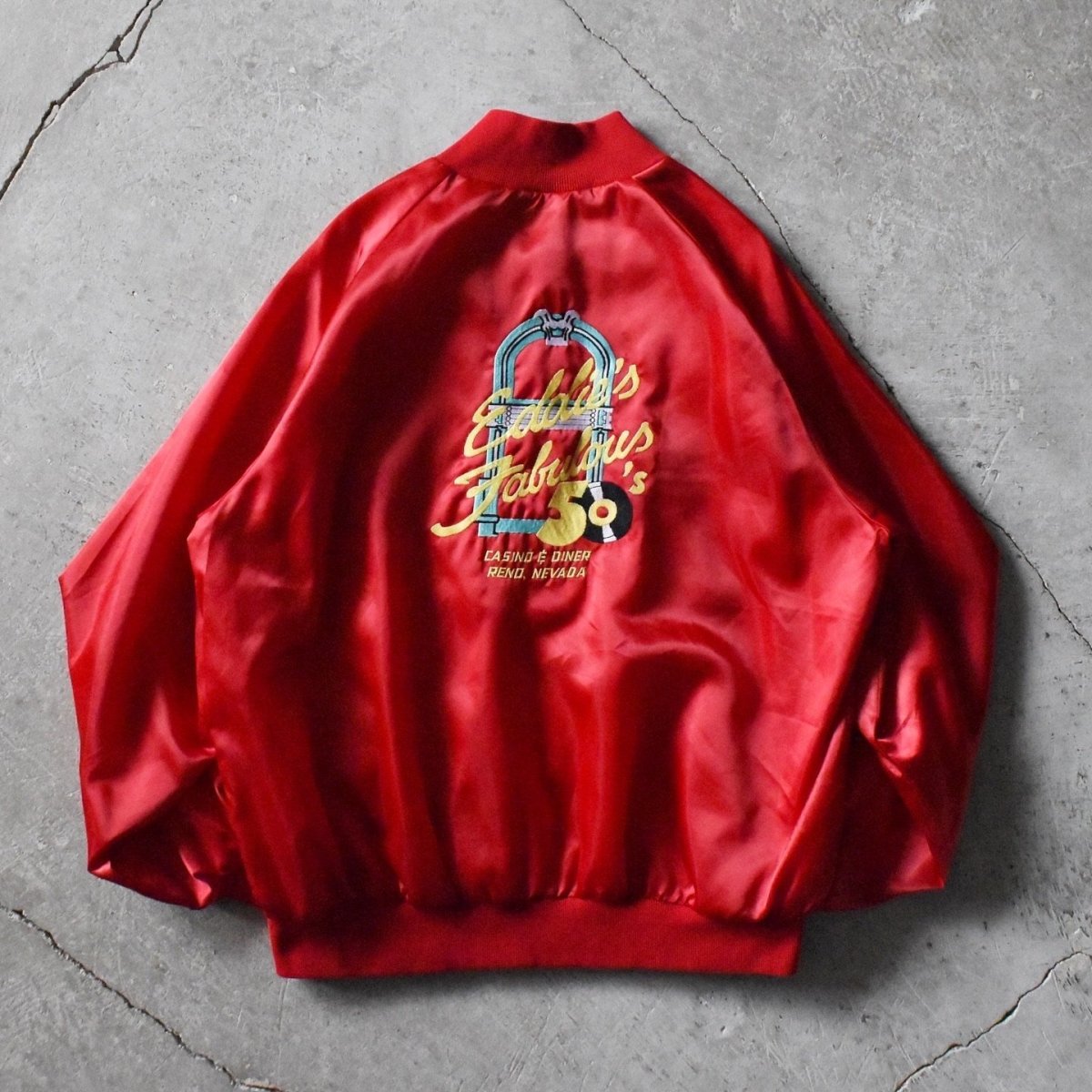 画像1: 1990s Eddie's Fabulous 50's ナイロンサテンジャケット　 "MADE IN USA"　 表記2XL  (1)
