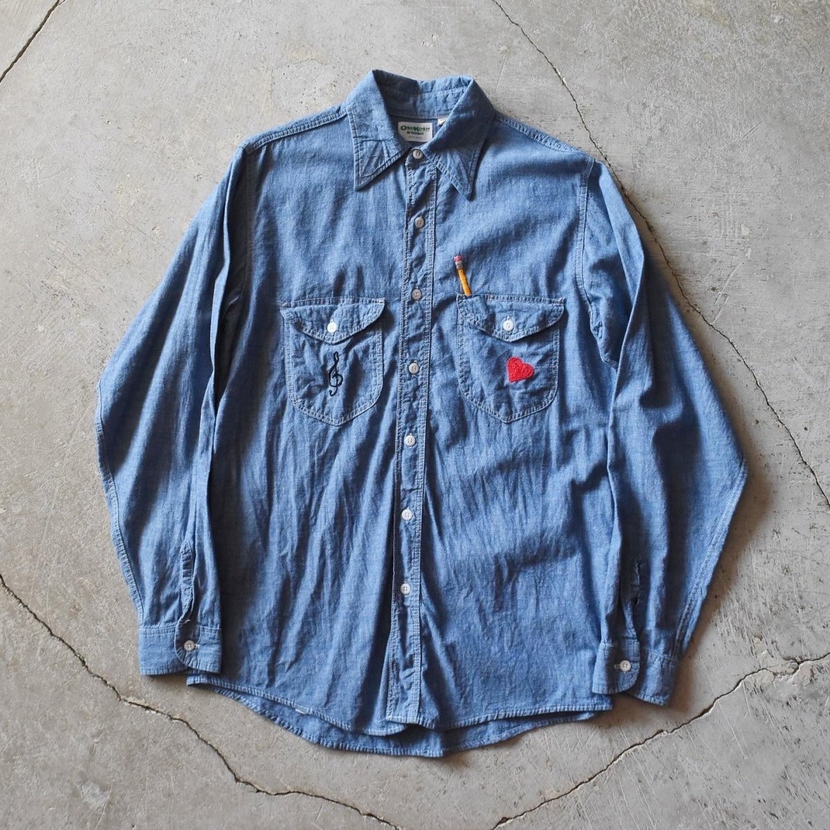 画像1: 1970s OSHKOSH 刺繍シャンブレーシャツ　 "MADE IN USA"　 表記15 REG  (1)