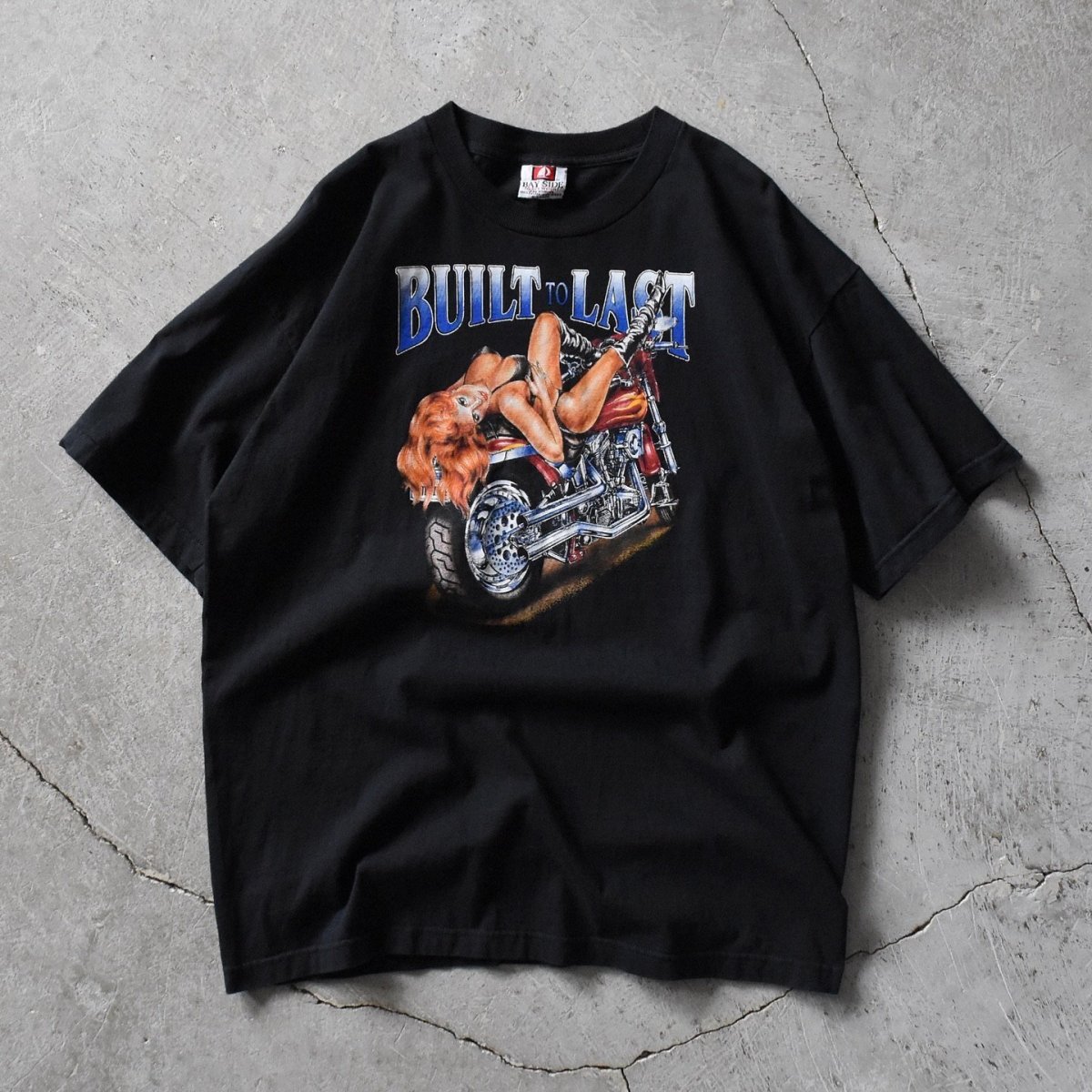 画像1: 1990-00s モーターサイクル エロTシャツ　 "BUILT TO LAST"　 表記XL  (1)