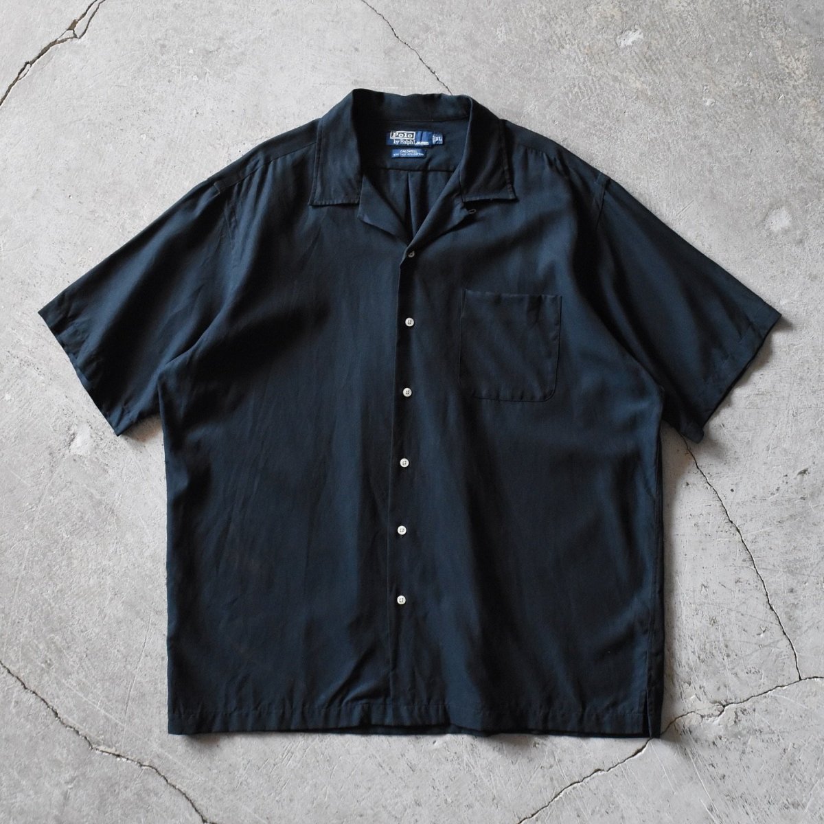 画像1: 1990s Polo by Ralph Lauren"CALDWELL"オープンカラーシャツ　 "ポニー無しオールブラック"　 表記XL  (1)