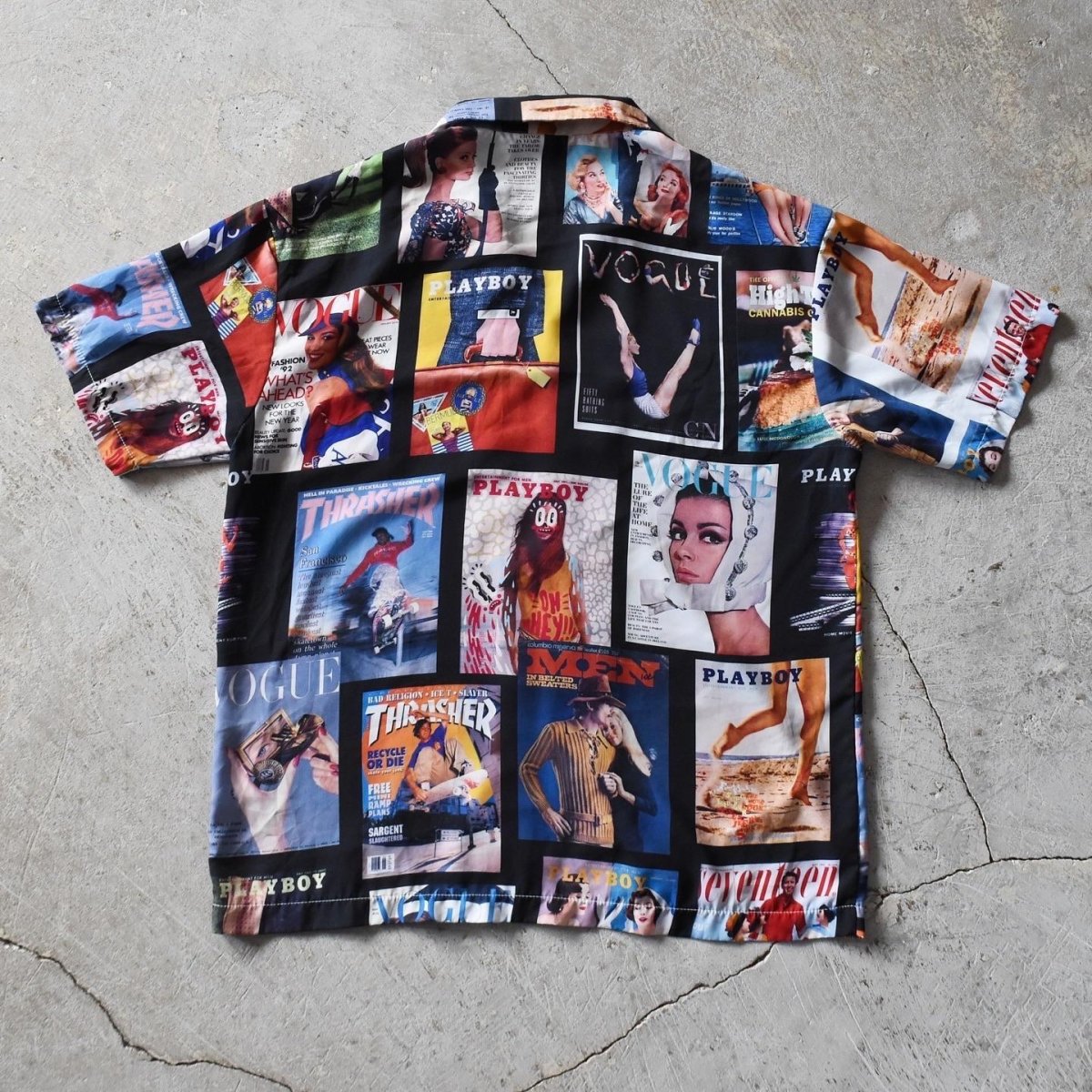 画像2: MAGAZINE COVER COLLAGE オープンカラーシャツ　 "VOGUE,PLAYBOY,THRASHER..."　 実寸L  (2)