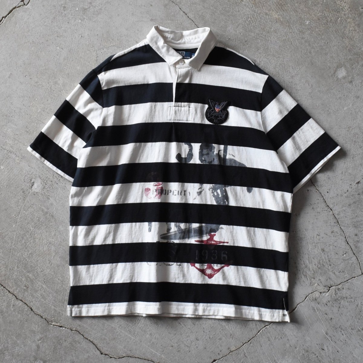 画像1: Polo by Ralph Lauren ラガーシャツ　 "ワイドボーダー＆ステンシル"　 表記XL  (1)