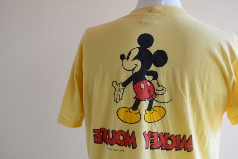 1970s-80s MICKEY MOUSE 両面プリントTシャツ 表記L - 古着屋HamburgCafe
