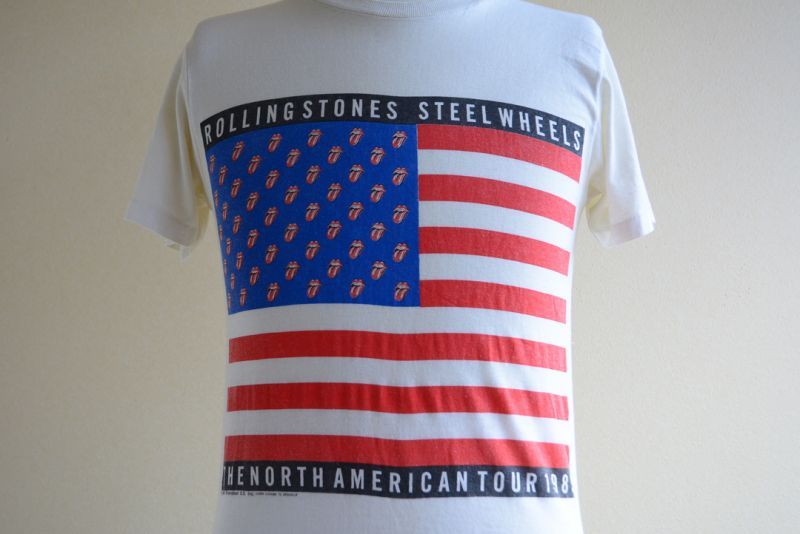 80年代 フルーツオブザルーム FRUIT OF THE LOOM THE ROLLING STONES ローリングストーンズ STEEL WHEELS NORTH AMERICAN TOUR 1989 両面プリント バンドTシャツ バンT USA製 メンズL ヴィンテージ /eaa326209