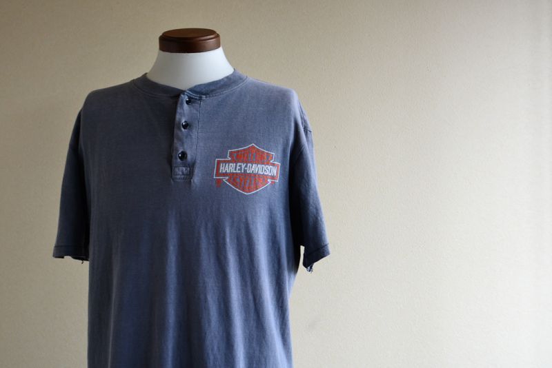 1980s Harley-Davidson ヘンリーネックTシャツ 表記L - 古着屋HamburgCafe