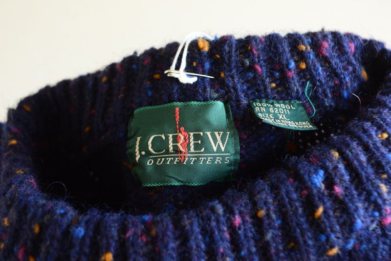 90s J CREW ノルディック ウール ニット セーター 総柄 紺 XL