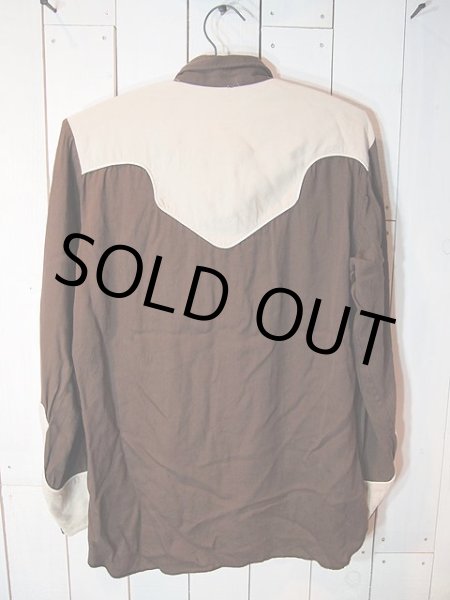 画像2: 1950s【KARMAN】レーヨンギャバツートン刺繍ウエスタンシャツ (2)