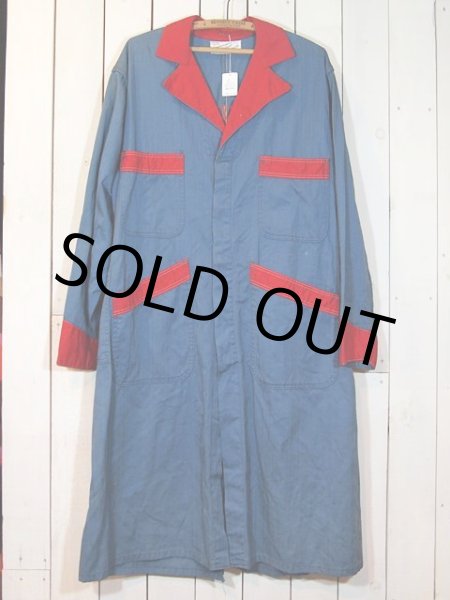 画像2: 1950sツートンヘリンボーンチェーンステッチ刺繍ショップコート (2)