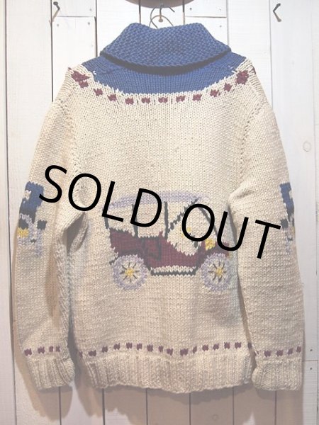 画像2: 1950sクラシックカー柄カウチンセーター (2)