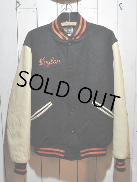 画像2: 1980s【BUTWIN】チェーンステッチ刺繍袖レザースタジャン　Black (2)