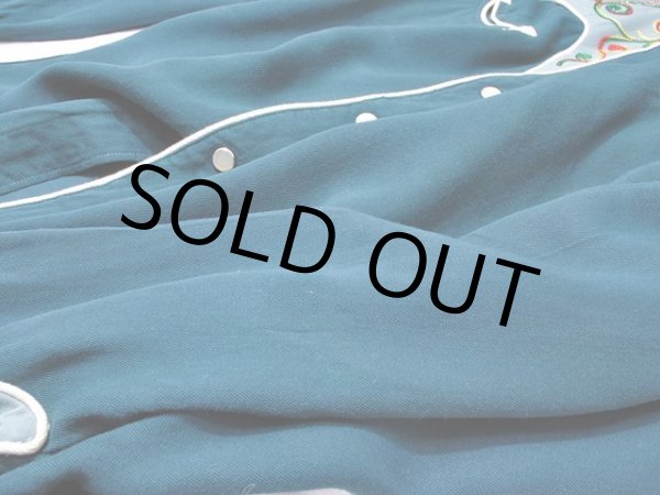 画像11: 1950s【HbarC】ツートン刺繍レーヨンギャバウエスタンシャツ (11)