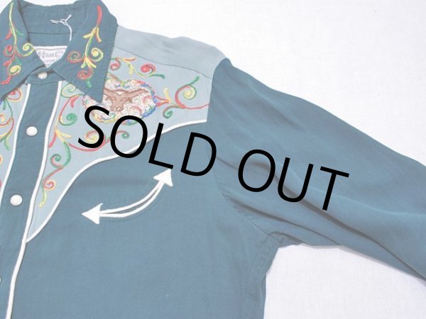 画像5: 1950s【HbarC】ツートン刺繍レーヨンギャバウエスタンシャツ (5)