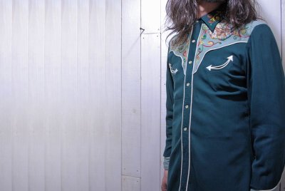 画像1: 1950s【HbarC】ツートン刺繍レーヨンギャバウエスタンシャツ