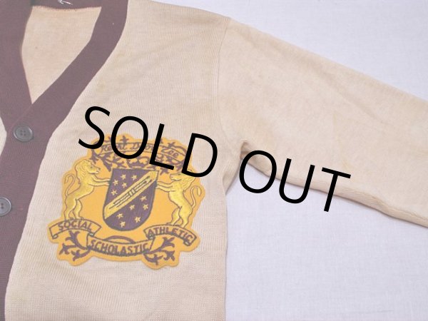 画像4: 1950sハイゲージツートンレタードカーディガン　実寸M (4)