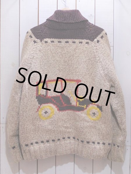 画像2: 1950s-60sクラシックカー柄カウチンセーター　実寸L (2)