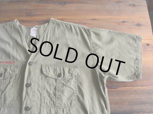 画像4: 1960s BOY SCOUTS マチ付きノーカラーシャツ　 実寸L-XL  (4)