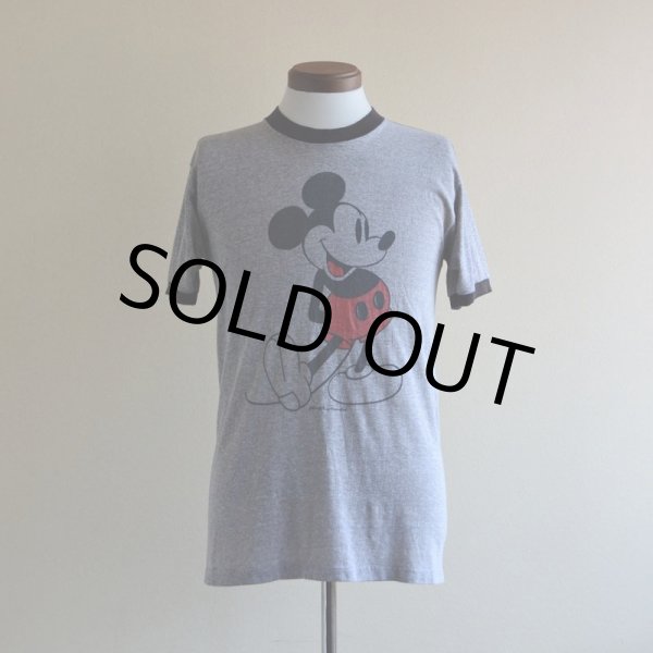 画像1: 1980s  MICKEY MOUSE リンガーTシャツ　 杢灰×黒　 表記L  (1)