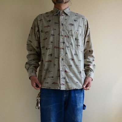 画像1: 1990s ORVIS フライ柄シャツ　 表記M 